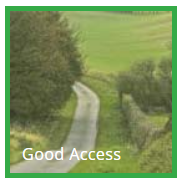 Narrow country road with hedges and trees, labelled as "Good Access."