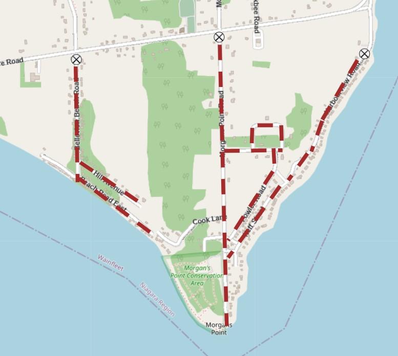 Map of wainfleet with road closures highlighted in red.